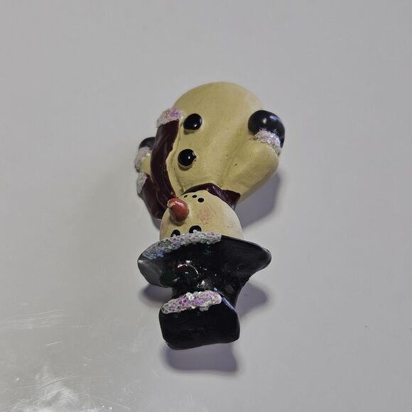 **Sale** Vintage Resin Glittery Snowman Brooch Black Hat Burgundy Scarf - Picture 7 of 9